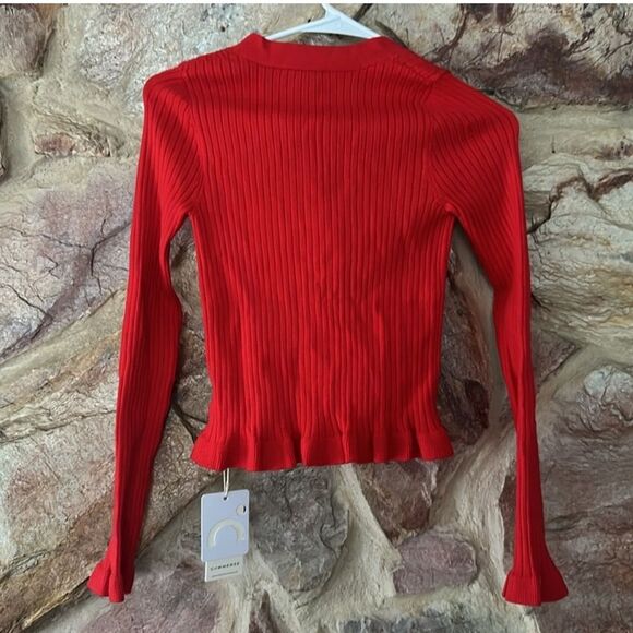 Commense Ruffled Trim Pearl Button Long Sleeve Cardigan size small - Picture 4 of 4